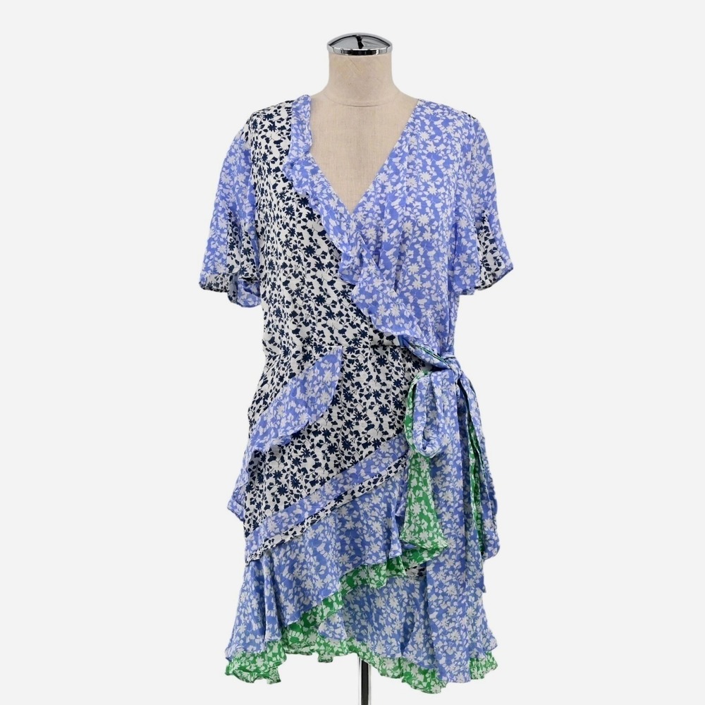 Tanya Taylor Bianka Wrap Dress Womens Size 8 Silk Belted Floral Ruffle Revolve